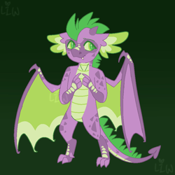 Size: 800x800 | Tagged: safe, artist:lepz_weird, imported from derpibooru, spike, dragon, alternate design, colored pupils, horns, male, nervous, slit pupils, solo, spread wings, winged spike, wings