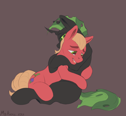 Size: 3000x2750 | Tagged: safe, artist:miramore, imported from derpibooru, sprout cloverleaf, oc, oc:kai, changeling, earth pony, pony, changeling oc, crying, duo, embrace, g5, gay, green changeling, horn, hug, male, sad smile, simple background, snuggling, stallion