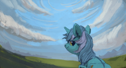 Size: 1568x853 | Tagged: safe, artist:rhorse, lyra heartstrings, cloud, dream, scenery