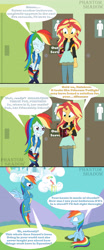 Size: 1920x4608 | Tagged: safe, artist:phantomshadow051, imported from derpibooru, rainbow dash, sunset shimmer, pegasus, pony, comic:eqg:bursting rainbow, equestria girls, equestria girls series, bathroom, clothes, crossed legs, desperation, double rainbow, duality, finale, implied twilight sparkle, need to pee, omorashi, out of order, potty dance, potty emergency, potty time, rainbow dash's house, request, restroom, self paradox, self ponidox, sunset's journal, sweat, uniform, wonderbolts uniform