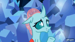 Size: 640x360 | Tagged: safe, imported from derpibooru, screencap, ocellus, changeling, season 9, uprooted, spoiler:s09, animated, cute, diaocelles, disguise, disguised changeling, female, gif, gifs.com, rock, rockellus, smiling, solo, transformation