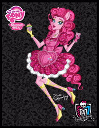 Size: 2151x2787 | Tagged: safe, artist:nemoturunen, imported from derpibooru, pinkie pie, equestria girls, clothes, cupcake, eyelashes, female, fingerless gloves, food, gloves, high heels, high res, lipstick, monster high, ponied up, shoes, skirt, solo