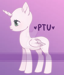 Size: 1024x1208 | Tagged: safe, artist:miioko, imported from derpibooru, oc, oc only, alicorn, pony, alicorn oc, bald, base, deviantart watermark, eyelashes, female, horn, mare, obtrusive watermark, purple background, simple background, solo, watermark, wings