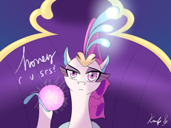 Size: 2048x1536 | Tagged: safe, artist:kmlp, derpibooru exclusive, imported from derpibooru, queen novo, seapony (g4), my little pony: the movie, bust, crown, eyelashes, female, fins, glowing, jewelry, looking at you, orb, purple eyes, queen novo's orb, raised eyebrow, reaction image, regalia, seaquestria, seriously, signature, throne, underwater, water