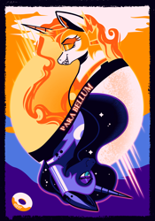 Size: 4200x6000 | Tagged: safe, artist:poxy_boxy, imported from derpibooru, daybreaker, nightmare moon, princess celestia, princess luna, alicorn, pony, abstract background, duo, latin, si vis pacem para bellum