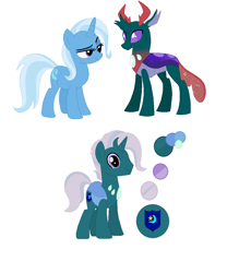 Size: 940x1020 | Tagged: safe, artist:mlplpstoycustoms, imported from derpibooru, pharynx, trixie, changedling, changeling, changepony, hybrid, female, interspecies offspring, male, offspring, parent:pharynx, parent:trixie, parents:phartrix, phartrix, prince pharynx, shipping, simple background, straight, white background