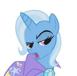 Size: 730x720 | Tagged: safe, edit, edited screencap, imported from derpibooru, screencap, trixie, pony, unicorn, boast busters, season 1, background removed, brooch, cape, clothes, female, jewelry, not a vector, open mouth, simple background, solo, transparent background, trixie's brooch, trixie's cape