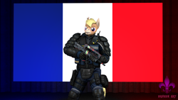 Size: 3840x2160 | Tagged: safe, artist:equeenart, imported from derpibooru, oc, oc:nickyequeen, anthro, donkey, 3d, counter terrorist, counter-strike: global offensive, famas, flag, france, g.i.g.n, gendarmerie, gun, male, pose, rifle, weapon