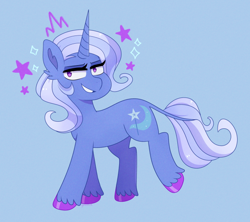 Size: 640x569 | Tagged: safe, artist:emera33, imported from derpibooru, trixie, pony, unicorn, grin, leonine tail, lidded eyes, looking at you, smiling, solo, sparkles, tail