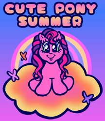 Size: 640x741 | Tagged: safe, artist:mewnikitty, imported from derpibooru, skywishes, butterfly, earth pony, pony, cloud, cute, cutewishes, dialogue, female, g3, looking at you, mare, on a cloud, rainbow, sitting, solo, tongue out