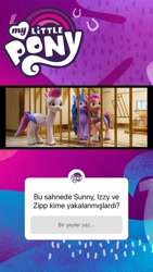 Size: 640x1138 | Tagged: dead source, safe, imported from derpibooru, screencap, izzy moonbow, sunny starscout, zipp storm, earth pony, pegasus, pony, unicorn, spoiler:my little pony: a new generation, 2d, 3d, ball, bars, book, g5, horseshoes, instagram, instagram story, jail, leaves, logo, my little pony: a new generation, official, quiz, social media, surprised, tennis ball, turkey (country), turkish, zephyr heights