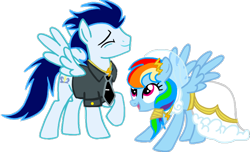 Size: 720x437 | Tagged: safe, artist:mlplary6, imported from derpibooru, rainbow dash, soarin', pegasus, pony, bride, clothes, dancing, dress, female, groom, male, marriage, png, shipping, soarindash, straight, wedding, wedding dress