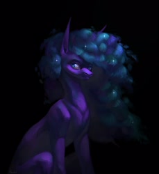 Size: 1980x2160 | Tagged: safe, artist:inarimayer, imported from derpibooru, oc, oc only, earth pony, pony, black background, bust, earth pony oc, ethereal mane, eyelashes, female, mare, simple background, solo, starry mane