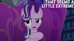 Size: 1280x720 | Tagged: safe, edit, edited screencap, editor:quoterific, imported from derpibooru, screencap, starlight glimmer, pony, unicorn, a hearth's warming tail, season 6, female, library, mare, open mouth, solo, twilight's castle, twilight's castle library