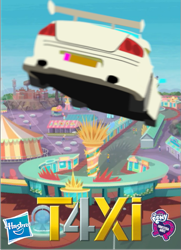 Size: 407x562 | Tagged: safe, imported from derpibooru, equestria girls, equestria girls series, rollercoaster of friendship, car, equestria girls logo, equestria land, hasbro, logo, motion blur, movie reference, peugeot, taxi