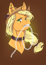 Size: 1446x2039 | Tagged: safe, artist:natt333, imported from derpibooru, applejack, earth pony, pony, bust, portrait, punk, redesign, solo