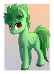 Size: 800x1100 | Tagged: safe, artist:luminousdazzle, imported from derpibooru, oc, oc only, oc:silvia, pegasus, pony, digital art, female, gradient background, looking at you, mare, orange eyes, pegasus oc, smiling, smiling at you, solo, unshorn fetlocks