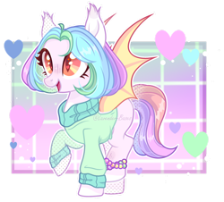 Size: 1280x1158 | Tagged: safe, artist:lavender-bases, artist:starshade, imported from derpibooru, oc, bat pony, base used, bat wings, clothes, female, mare, open mouth, open smile, smiling, solo, standing on two hooves, sweater