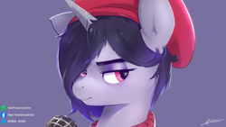 Size: 3840x2160 | Tagged: safe, artist:naafreelanceartist, imported from derpibooru, pony, unicorn, beatnik pony, beret, female, g5, hat, lidded eyes, mare, my little pony: a new generation, onyx, solo