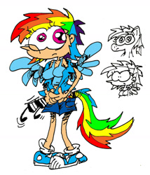 Size: 1236x1444 | Tagged: safe, artist:andreu-t, imported from derpibooru, rainbow dash, human, female, humanized, simple background, solo, tail, tailed humanization, white background, winged humanization, wings