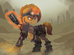 Size: 1500x1123 | Tagged: safe, artist:darksittich, imported from derpibooru, oc, oc only, pony, unicorn, fallout equestria, amputee, prosthetic leg, prosthetic limb, prosthetics, solo