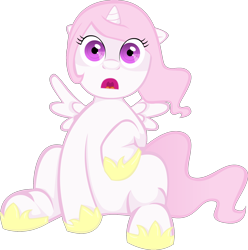 Size: 1942x1959 | Tagged: safe, artist:sushimango, imported from derpibooru, princess celestia, alicorn, pony, eye clipping through hair, female, full body, hoof shoes, open mouth, pink mane, pink tail, pink-mane celestia, raised hoof, shading, shocked, simple background, sitting, solo, spread wings, tail, transparent background, vector, wings