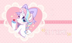 Size: 2000x1200 | Tagged: safe, artist:fenix-artist, imported from derpibooru, oc, oc only, pony, unicorn, blushing, bow, commission, cute, female, hair bow, heart, hearts and hooves day, holiday, kissing, mare, multicolored hair, one eye closed, solo, unshorn fetlocks, valentine's day, wink, ych result