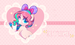 Size: 2000x1200 | Tagged: safe, artist:fenix-artist, imported from derpibooru, oc, oc only, earth pony, pony, blushing, bow, commission, female, hair bow, heart, hearts and hooves day, holiday, mare, markings, multicolored hair, one eye closed, solo, unshorn fetlocks, valentine's day, wink, ych result