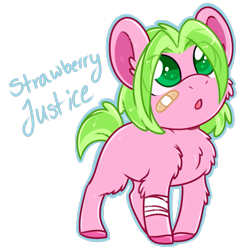 Size: 695x697 | Tagged: safe, artist:esmeia, imported from derpibooru, oc, oc only, oc:strawberry justice, earth pony, pony, bandage, bandaid, earth pony oc, foal, simple background, solo, transparent background