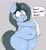 Size: 1472x1600 | Tagged: safe, artist:blitzyflair, imported from derpibooru, oc, oc only, oc:blitzy flair, pony, unicorn, apron, belly button, bipedal, chubby, clothes, dialogue, female, freckles, gray background, looking down, mare, open mouth, plump, question, shrunken pupils, simple background, solo, speech bubble, wide hips