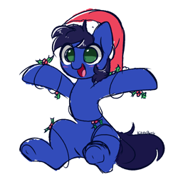 Size: 4320x4288 | Tagged: safe, artist:kittyrosie, imported from derpibooru, oc, oc only, earth pony, pony, 2021, christmas, cute, earth pony oc, hat, holiday, holly, ocbetes, open mouth, santa hat, simple background, solo, white background