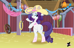 Size: 1600x1043 | Tagged: safe, artist:destinytails, imported from derpibooru, rarity, pony, unicorn, simple ways, bipedal, boots, deviantart, female, hat, mare, rhinestone rarihick, shoes, solo, standing on two hooves