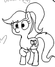 Size: 113x137 | Tagged: safe, artist:wafflecakes, oc, oc only, earth pony, pony, lowres, monochrome, raised hoof, simple background, smiling