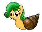 Size: 134x103 | Tagged: safe, artist:wafflecakes, oc, oc only, original species, pony, snail, snail pony, lowres, simple background, smiling, snail shell, white background