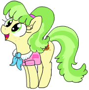 Size: 181x182 | Tagged: safe, artist:wafflecakes, chickadee, ms. peachbottom, earth pony, pony, clothes, lowres, open mouth, peach bottom, simple background, smiling, transparent background