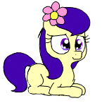 Size: 145x146 | Tagged: safe, artist:wafflecakes, oc, oc only, earth pony, pony, flower, lowres, simple background, sitting, smiling