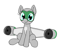 Size: 288x237 | Tagged: safe, artist:wafflecakes, oc, oc only, original species, plane pony, pony, blushing, plane, simple background, sitting, smiling