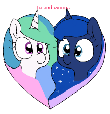 Size: 216x223 | Tagged: safe, artist:wafflecakes, princess celestia, princess luna, alicorn, pony, heart, lowres, simple background, smiling