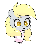 Size: 158x194 | Tagged: safe, artist:wafflecakes, derpy hooves, pony, clothes, scarf, simple background, smiling, transparent background