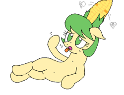 Size: 301x231 | Tagged: safe, artist:wafflecakes, earth pony, original species, plant pony, pony, corn, food, hot, open mouth, plant, simple background, sweat, tongue out, transparent background