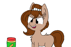 Size: 309x203 | Tagged: safe, artist:wafflecakes, oc, oc only, oc:brownie bun, earth pony, food, lowres, open mouth, peanut butter, simple background, smiling, transparent background