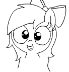 Size: 137x143 | Tagged: safe, artist:wafflecakes, oc, oc only, pony, bow, lowres, monochrome, open mouth, simple background, smiling