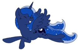 Size: 464x300 | Tagged: safe, artist:wafflecakes, princess luna, alicorn, pony, eyes closed, flying, simple background, smiling, spread wings, transparent background, wings
