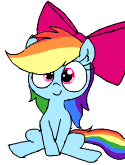 Size: 125x165 | Tagged: safe, artist:wafflecakes, rainbow dash, pony, bow, lowres, simple background, sitting, smiling, transparent background