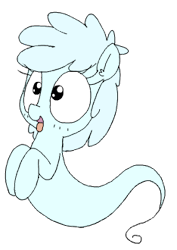 Size: 234x330 | Tagged: safe, artist:wafflecakes, oc, oc only, ghost, ghost pony, pony, open mouth, simple background, smiling, tongue out, transparent background