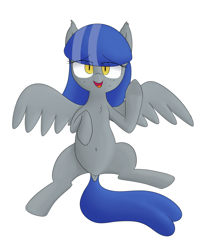 Size: 1280x1513 | Tagged: safe, artist:wafflecakes, oc, oc only, pegasus, pony, dock, open mouth, simple background, smiling, spread wings, waving, waving at you, white background, wings