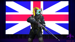 Size: 2560x1440 | Tagged: safe, artist:equeenart, imported from derpibooru, oc, oc:scarlettwinkle, anthro, 3d, awp, counter-strike: global offensive, england, female, flag, gift art, pose, s.a.s