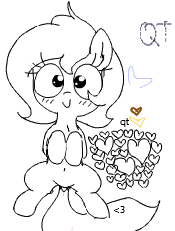 Size: 175x231 | Tagged: safe, artist:wafflecakes, oc, oc only, earth pony, pony, blushing, dock, heart, lowres, monochrome, on back, simple background, smiling
