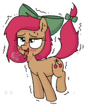 Size: 184x218 | Tagged: safe, artist:wafflecakes, oc, oc only, earth pony, pony, ahegao, blushing, bow, drool, lowres, now, open mouth, raised tail, simple background, smiling, tail, tongue out, transparent background