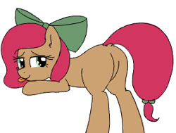 Size: 279x211 | Tagged: safe, artist:wafflecakes, oc, oc only, earth pony, pony, bow, butt, dock, featureless crotch, looking back, lowres, plot, presenting, simple background, smiling, tongue out, transparent background